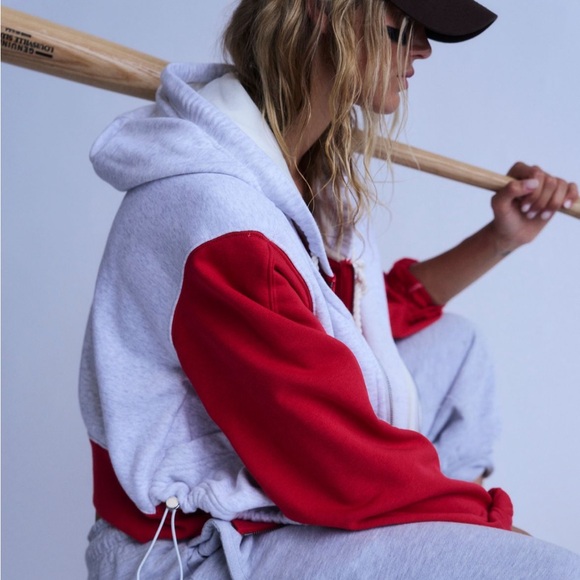 Free People Gray and Red double zip up Hoodie🌺 - Picture 3 of 10